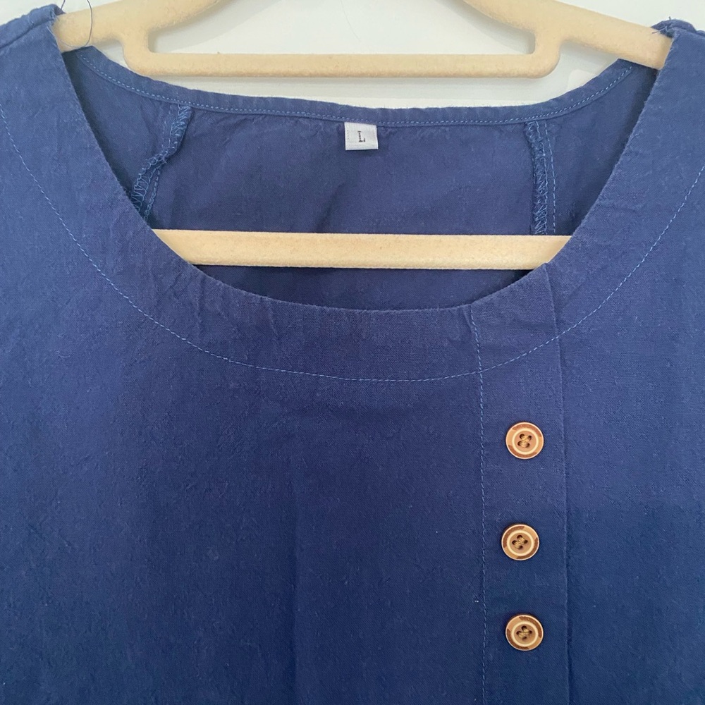 Vintage Navy Faux Button-Down Women's Top - Picture 3 of 6